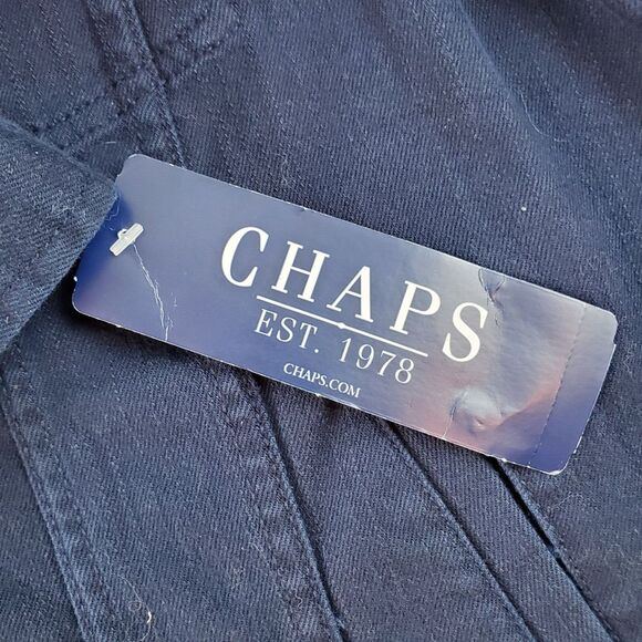 Chaps Denim Jacket Women XL Navy Blue Trucker Style Harrington Button Front Coat - Picture 5 of 10